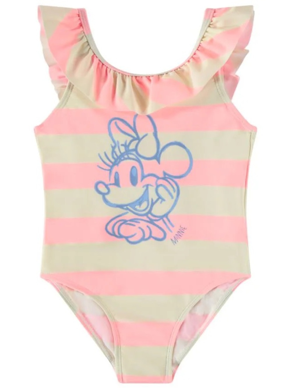 Minnie Mouse Pink & Cream Striped Ruffle One-Piece Swimsuit girl 18-24 mc